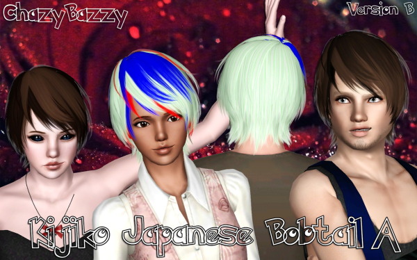 Kijiko Japanese Bobtail hairstyle retextured by Chazy Bazzy for Sims 3
