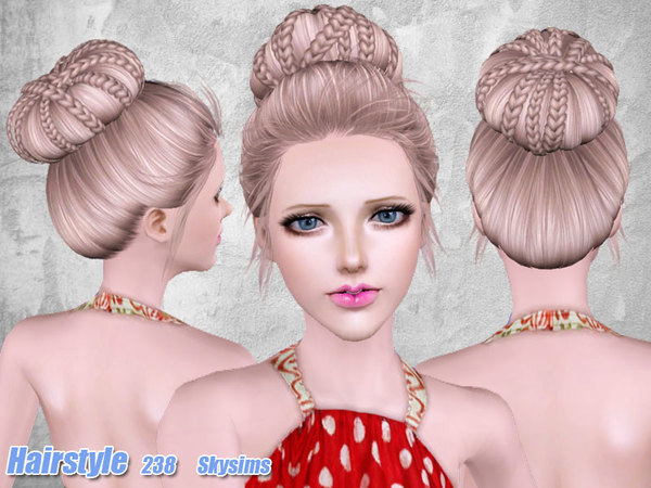 Braided bun hairstyle 238 by Skysims for Sims 3