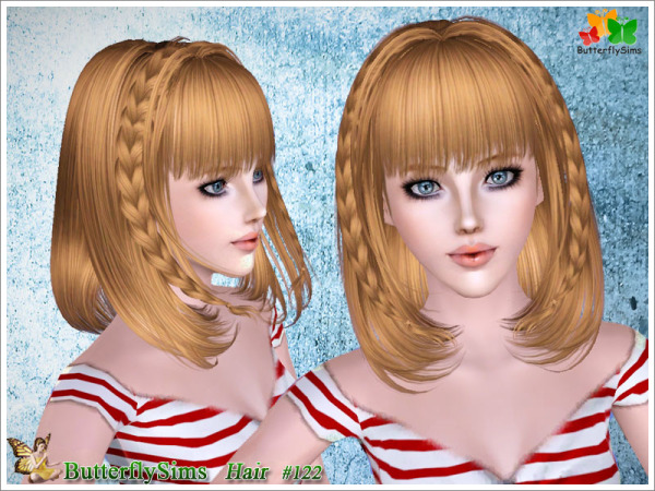 Bob with braids Hairstyle 122 by Butterfly Sims for Sims 3