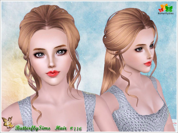 Half up with curly stripes hairstyle by Butterfly Sims for Sims 3