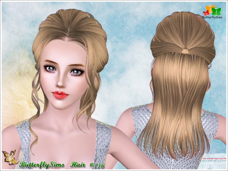 Half up with curly stripes hairstyle by Butterfly Sims - Sims 3 Hairs