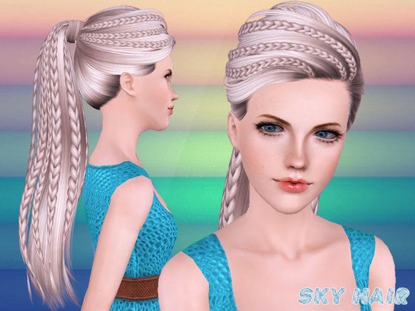 Braided stripes ponytail hairstyle 243 by Skysims by The Sims Resource for Sims 3