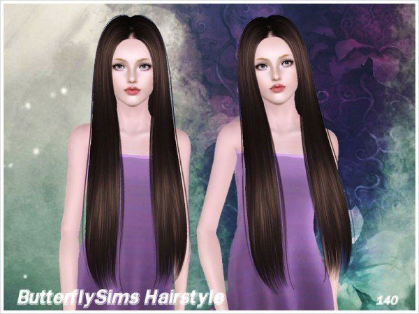 Middle part straight hairstyle 140 by Butterfly Sims for Sims 3