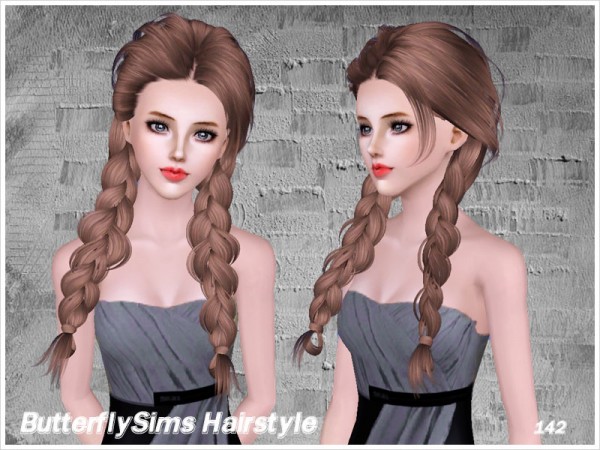 Two loose fishtails hairstyle 142 by Butterfly Sims for Sims 3