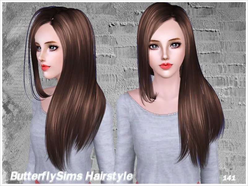 Shiny straight hairstyle 141 by Butterfly Sims - Sims 3 Hairs