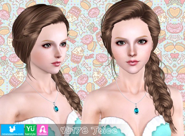 YU 178 Joice braided tail to one side hairstyle by NewSea for Sims 3