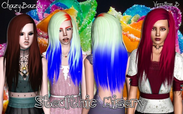 Stealthic Misery hairstyle retextured by Chazy Bazzy for Sims 3
